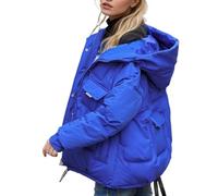 Goolecrimp Women's Winter Hooded Down Jacket with Warmth Short-Length Thick Coat with Zippered Pockets College Student Party & Gathering Streetwear (Blue,S)