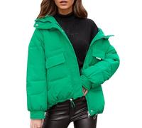 Goolecrimp Women's Winter Hooded Down Jacket with Warmth Short-Length Thick Coat with Zippered Pockets College Student Party & Gathering Streetwear (Green,M)