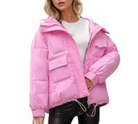Goolecrimp Women's Winter Hooded Down Jacket with Warmth Short-Length Thick Coat with Zippered Pockets College Student Party & Gathering Streetwear (Pink,S)