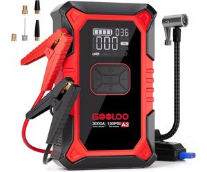 (GOOLOO10) Démarreur de voiture GOOLOO A3 avec batterie externe et compresseur, batterie externe de démarreur de secours 3000 A 150 PSI pour véhicules 12 V (jusqu'à 9,0 L d'essence / 6,5 L de diesel),