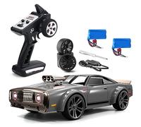 Goolsky RC Drift Car, 1/16 Voiture de Dérive 35KM/H RTR Muscle Car Grande Vitesse 2,4GHz 4WD Angel-Eye Lumières LED Cool, Pneus Remplaçables Rechargeable Cadeau pour Enfants Adultes Gris 2 Piles