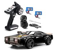 Goolsky RC Drift Car, 1/16 Voiture de Dérive 35KM/H RTR Muscle Car Grande Vitesse 2,4GHz 4WD Angel-Eye Lumières LED Cool, Pneus Remplaçables Rechargeable Cadeau pour Enfants Adultes Rouge 2 Piles