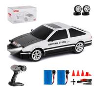 Goolsky Voiture Télécommandée Drift, 30 KM/H 1/16 4WD 2.4G Voiture de Course à Grande Vitesse 2 Modalità avec Pneus Drift & Racing, 4 Barricades USB Luci LED Cadeau pour Enfant Adulte Blanc 2 Piles
