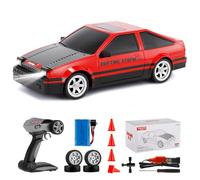 Goolsky Voiture Télécommandée Drift, 30 KM/H 1/16 4WD 2.4G Voiture de Course à Grande Vitesse 2 Modalità avec Pneus Drift & Racing, 4 Barricades USB Luci LED Cadeau pour Enfant Adulte Rouge 1 Pile