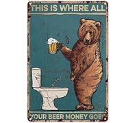 Goomix Beer Art for Wall Bear Toilet This Is Where All Your Beer Money Goes Plaque métallique décorative en aluminium pour homme Cave Bar Garage 20,3 x 30,5 cm, Vert, 8x12 inch