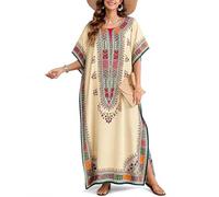 Goood Times Robe caftan grande taille tunique longue kimono caftan robe de nuit plage fête robe décontractée, beige, taille unique