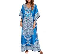 Goood Times Robe Caftan Grande Taille, Tunique Longue, Kimono, Robe de soirée, de Plage, décontractée, Bleu, Taille Unique
