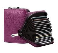 Goopai Porte-cartes RFID avec 20 compartiments pour cartes de crédit en cuir véritable - Portefeuille à accordéon pour femme ou homme avec fermeture éclair, Violet, s, Classique