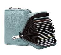 Goopai RFID - Étui pour cartes de crédit avec 20 compartiments pour cartes - En cuir véritable - Étui pour cartes accordéon - Petit portefeuille pour homme ou femme - Avec fermeture éclair, bleu, s