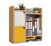 GOOPEEG Bibliothèque pour Salon Bureau Étagère De Bureau en Bois Créative pour Livres, Étagères Présentoir À CD avec Petit Meuble, Bibliothèque pour Étudiants Facile à Nettoyer(Light Walnut)