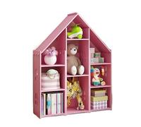 GOOPEEG Bibliothèque pour Salon Bureau Étagère en Forme De Maison Étagères WPC Bibliothèque Multicouche Lecture Livre D'images Étudiant Casiers À Livres Facile à Nettoyer(Rosa)