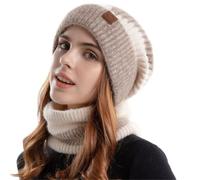 GOOPEEG Bonnet d'hiver Hiver Slouch Bonnet d'hiver Chapeaux avec Bord Épais Polaire Tricot Chapeau Visière Crâne Casquette De Ski Montre Ample Unisexe Hiver Chaud(B)