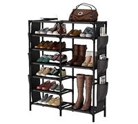 GOOPEEG Etagere Chaussure,Multifonction Étagère à Chaussures Double rangée avec Sac latéral Boling Peinture Tube Chaussures Bottes Stand Multi-Couche Stockage Organisateur Titulaire Banc de Rangement