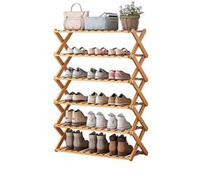 GOOPEEG Etagere Chaussure,Multifonction Porte-Chaussures à 6 Niveaux for Placard, étagère de Chaussures Debout Pliable for l'entrée, Organisateur Bambou for la Maison, Salon, Balcon Banc de Rangement