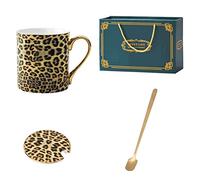 GOOPEEG Petites Tasses Tasse À Café en Céramique Classique avec Couvercle Et Cuillère À Imprimé Léopard for Café/Latte/Cappuccino/thé, Etc. - Excellent Cadeau. Service a Cafe(1 pcs)