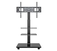 GOOPEEG Pied TV Universel Support TV Au Sol avec Double Plateau pour Téléviseurs De 36 À 70 Pouces, Pivotant roulettes, Chariot Mobile, Étagère Réglable LCD LED