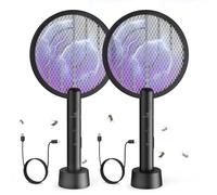 GooQand 2PCS Raquette Electrique Insectes 4000v Puissante Raquette Anti Moustique Rechargeable par USB, Anti Moustiques et Les Insectes Volants Efficace, pour Intérieur et Extérieur-Noir