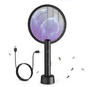 GooQand Raquette Electrique Insectes 4000V Raquette Moustique Electrique USB avec Base de Chargement 3 Couches de Protection en Filet, Efficace Contre Les Insectes(1PC)