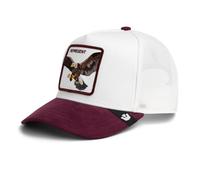 Goorin Bros. Casquette Trucker The Farm Eagle, blanc et grenat, patch brodé Aigle Represent, micro-daim