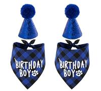 Goorvoucs 2X Fournitures de Fête d'anniversaire de Chien, Chapeau d'anniversaire d'animal Familier et Ensemble de Bandana d'anniversaire de Chien de Garçon