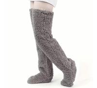 Goose down Knee Socks for Christmas, Plush Over the Knee Long Tube Sock, Winter Leg Warmers, Soft Cozy, for Women Sleeping (Gray)