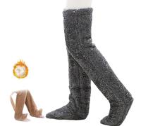 Goose Down Knee Socks for Christmas,Soft Cozy Long Fuzzy Thigh High Socks,Plush Over The Knee Tube Slipper Sock (FR/ES, Alpha/lettres, Taille unique, Taille normale, Taille normale, Dark Gray)