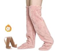 Goose Down Knee Socks for Christmas,Soft Cozy Long Fuzzy Thigh High Socks,Plush Over The Knee Tube Slipper Sock (FR/ES, Alpha/lettres, Taille unique, Taille normale, Taille normale, Skin Pink)