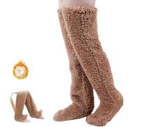 Goose Down Knee Socks for Christmas,Soft Cozy Long Fuzzy Thigh High Socks,Plush Over The Knee Tube Slipper Sock (FR/ES, Alpha/lettres, Taille unique, Taille normale, Taille normale, Brown)
