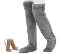 Goose Down Knee Socks for Christmas,Soft Cozy Long Fuzzy Thigh High Socks,Plush Over The Knee Tube Slipper Sock (FR/ES, Alpha/lettres, Taille unique, Taille normale, Taille normale, Gray)