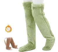 Goose Down Knee Socks for Christmas,Soft Cozy Long Fuzzy Thigh High Socks,Plush Over The Knee Tube Slipper Sock (FR/ES, Alpha/lettres, Taille unique, Taille normale, Taille normale, Green)