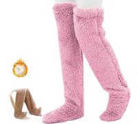 Goose Down Knee Socks for Christmas,Soft Cozy Long Fuzzy Thigh High Socks,Plush Over The Knee Tube Slipper Sock (FR/ES, Alpha/lettres, Taille unique, Taille normale, Taille normale, Pink)