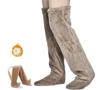 Goose Down Knee Socks for Christmas,Soft Cozy Long Fuzzy Thigh High Socks,Plush Over The Knee Tube Slipper Sock (FR/ES, Alpha/lettres, Taille unique, Taille normale, Taille normale, Coffee)