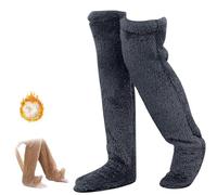 Goose Down Knee Socks for Christmas,Soft Cozy Long Fuzzy Thigh High Socks,Plush Over The Knee Tube Slipper Sock (FR/ES, Alpha/lettres, Taille unique, Taille normale, Taille normale, Black)
