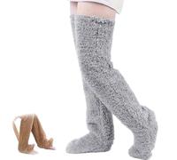Goose Down Knee Socks for Christmas,Soft Cozy Long Fuzzy Thigh High Socks,Plush Over The Knee Tube Slipper Sock (FR/ES, Alpha/lettres, Taille unique, Taille normale, Taille normale, Light Gray)