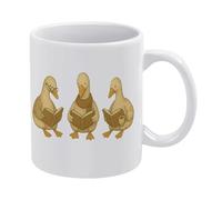 Goose Reading Tasse à café en céramique blanche de 325 ml, tasse à thé imprimée double face avec poignée ergonomique en C, fond épais en porcelaine pour la maison, le bureau, la cuisine, cadeau
