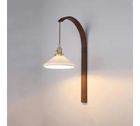 Gooseneck Wall Sconce with Wood Accent Vintage Amber White Ceramic Glass Shade Mid Century Modern Farmhouse Lamp for Bedroom Living Room(Style 2)/Style 3