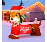 GOOSH 1,5 m de long pour intérieur ou extérieur, décoration de Noël, chien, auto-gonflable, avec costume, parfait pour la décoration de la cour gonflable teckel