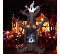 GOOSH Arbre mort gonflable animé d'Halloween de 2,7 m - Décoration d'extérieur gonflable - Arbre effrayant et fantôme blanc avec LED intégrées pour extérieur, jardin, pelouse, fête (fantôme d'arbre)