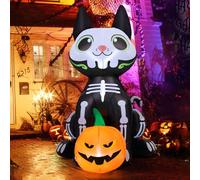 GOOSH Décoration d'extérieur Gonflable en Forme de Chat Squelette d'halloween de 1,5 m avec Citrouille LED intégrées pour Jardin, pelouse, décoration de fête intérieure