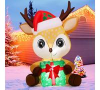 GOOSH Rennes gonflables de Noël de 1,5 m - Décorations d'extérieur - Cerf mignon tenant un cadeau avec LED intégrées pour jardin, pelouse, décoration de fête intérieure