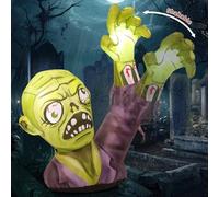 GOOSH Zombies gonflables d'Halloween de 1,6 m - Décorations d'extérieur - Terreur - Zombies verts - Levez la main avec LED intégrées pour décoration intérieure de jardin, pelouse