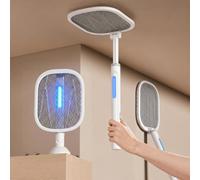 GOOSKI Tapette à moustiques électrique 2 en 1 - Poignée télescopique extensible pour plafonds, 4200 V Tapette à mouches électrique avec piège à lumière UV, pliable avec pied pour moustiques et mites