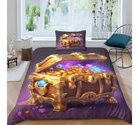 GOOSMI Treasure Chest pour Adultes Et Enfants Housses De Couettes 3D Imprimé Cartoon Style Housse De Couette E avec Fermeture À Glissière Microfibr Parure De Lit avec Taies 3 Pièces Single（135x200cm）