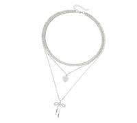 GOOTHDY Chaîne à breloques en forme de cœur avec nœud papillon, mélange de bijoux décorés de cristaux pour femmes, chaîne élégante de tous les jours