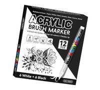 GOOTHDY de peinture acrylique liquide, pointe de pinceau, marqueur acrylique blanc/pour dessin artistique, Scrapbooking, fabrication de cartes, journalisation, croquis, 12 pièces