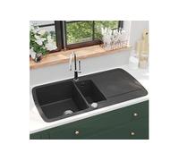 vidaXL Évier de cuisine en granit Double bac Noir 142946