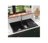 vidaXL Évier de Cuisine en Granit Double Bac Noir Décoration Cuisine Maison 142950