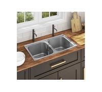 vidaXL Evier Double de Cuisine avec Crépine et Piège Evier Encastré Evier à Double Vasque Maison Intérieur Robuste Acier 145074