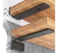 Goovilla Lot de 6 supports d'étagère flottants robustes de 25,4 cm de long pour étagères, supports de support d'étagère murale en métal avec revêtement noir de 1,27 cm d'épaisseur et 72,6 kg Capacité