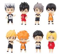Gooyeh Haikyuu Lot de 8 figurines Shoyo Hinata/Tobio Kageyama/Kotaro Bokuto/Kuroo Tetsurou/Kozume Kenma/Miya osamu/Miya atsumu - Figurine d'action mignonne - Modèle ornement 7,5 cm